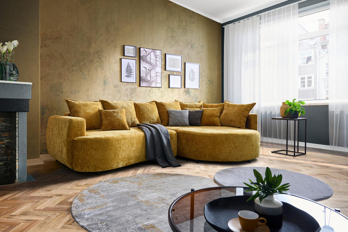 ECKSOFA Goldfarben Chenille  - Goldfarben/Schwarz, Design, Kunststoff/Textil (307/194cm) - Carryhome