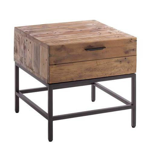 BEISTELLTISCH 50/50/50 cm Kiefer massiv Kieferfarben quadratisch  - Schwarz/Kieferfarben, MODERN, Holz/Metall (50/50/50cm) - home24