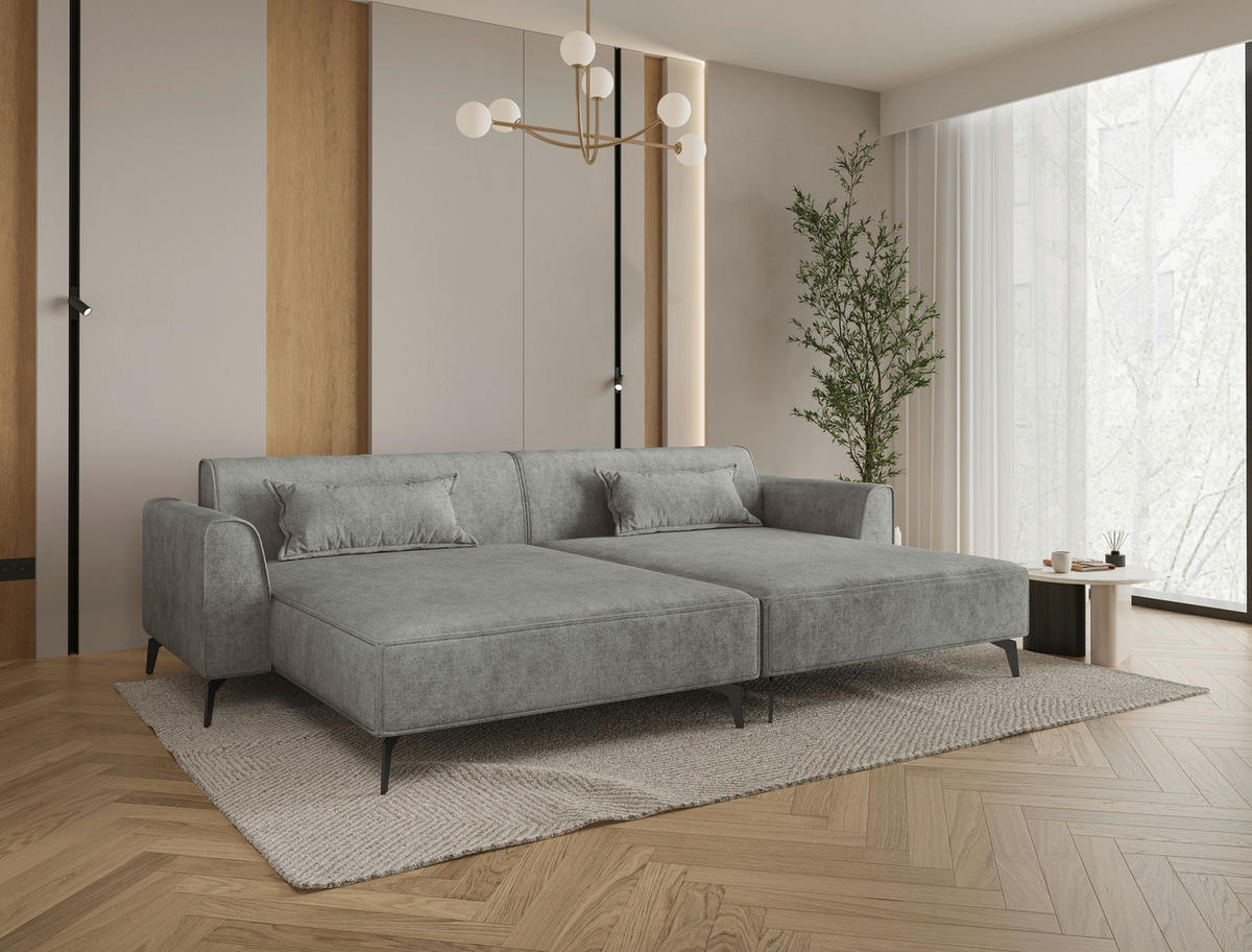 BIGSOFA  in Chenille Graubraun  - Graubraun/Schwarz, MODERN, Textil/Metall (300/80/190cm) - Carryhome