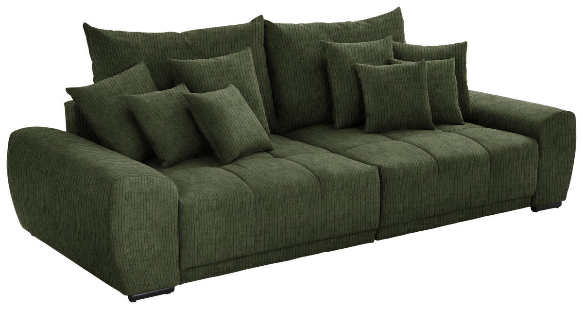 BIGSOFA in Feincord Grün  - Schwarz/Grün, Konventionell, Holz/Textil (280/67/120cm) - Carryhome