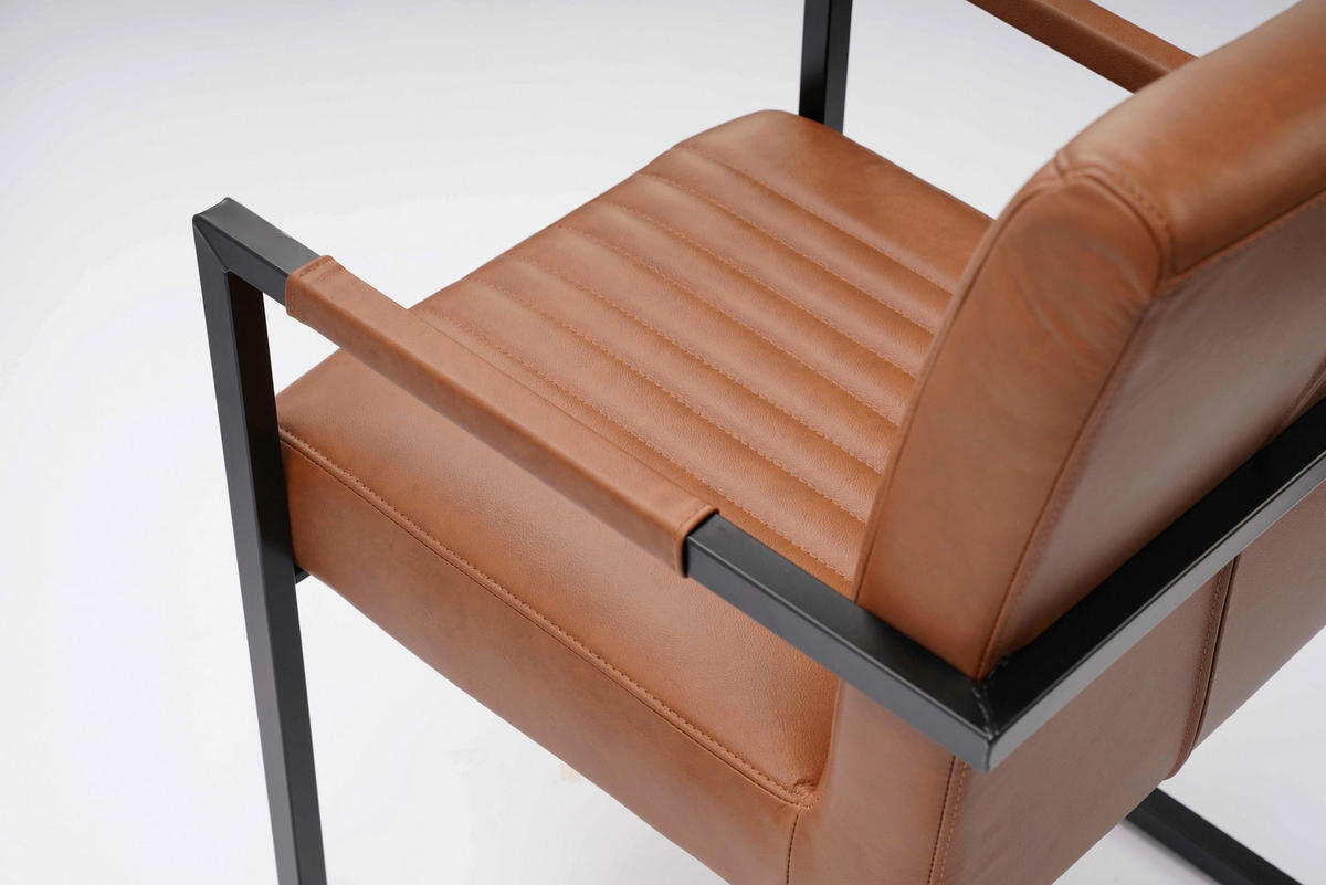 STOL MED ARMSTÖD järn äkta läder pigmenterad  - cognacfärgad/svart, Design, metall/läder (55/91/64cm) - Ambia Home