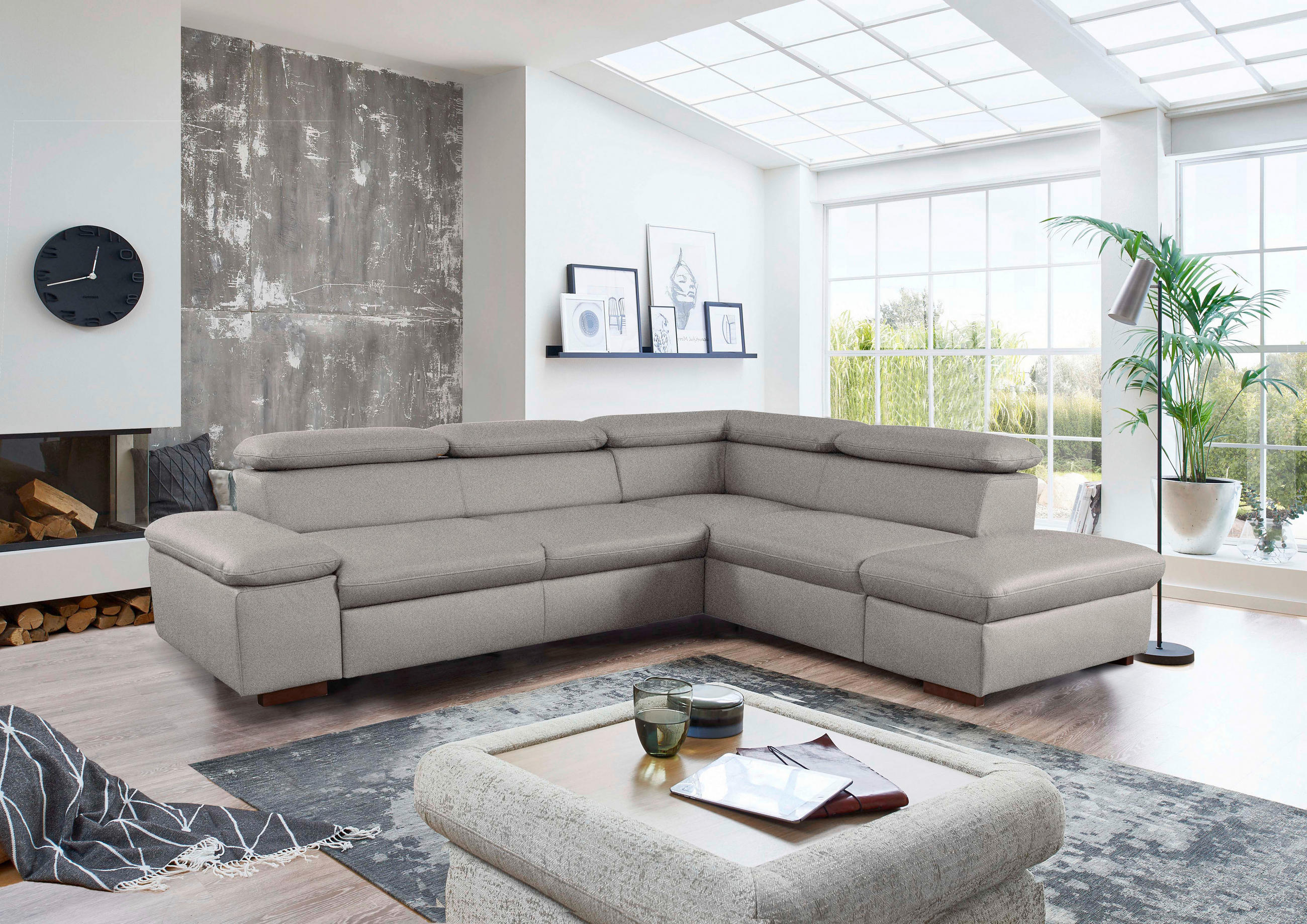 ECKSOFA inkl. Funktion in Flachgewebe Hellgrau  - Hellgrau, Konventionell, Holz/Textil (272/226cm) - Sit & More