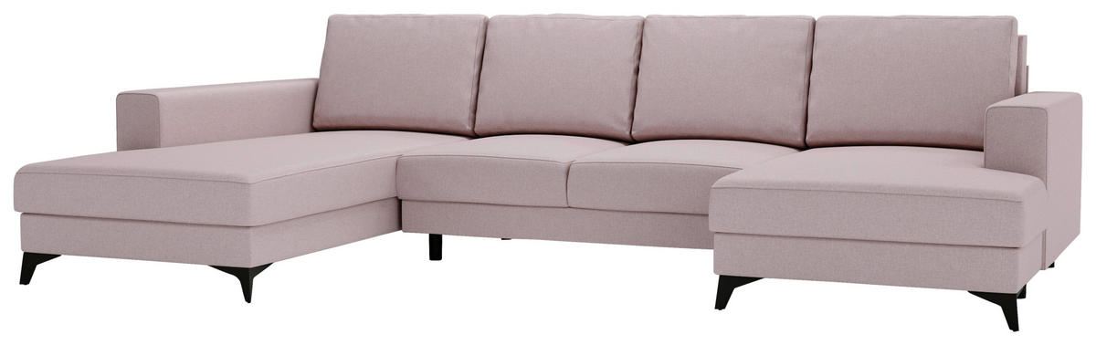 WOHNLANDSCHAFT in Flachgewebe Rosa  - Schwarz/Rosa, Design, Textil/Metall (190/339/156cm) - Livetastic
