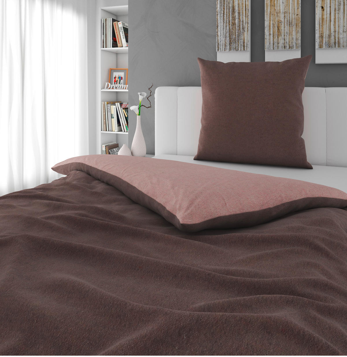 WENDEBETTWÄSCHE 2-teilig Flanell 135/200 cm  - Cappuccino, Basics, Textil (135/200cm) - Novel