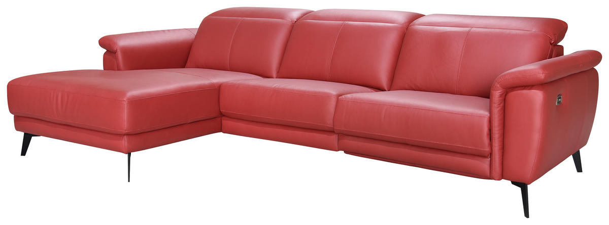 ECKSOFA Rot Echtleder  - Rot/Schwarz, MODERN, Leder/Holz (174/276cm) - Livetastic