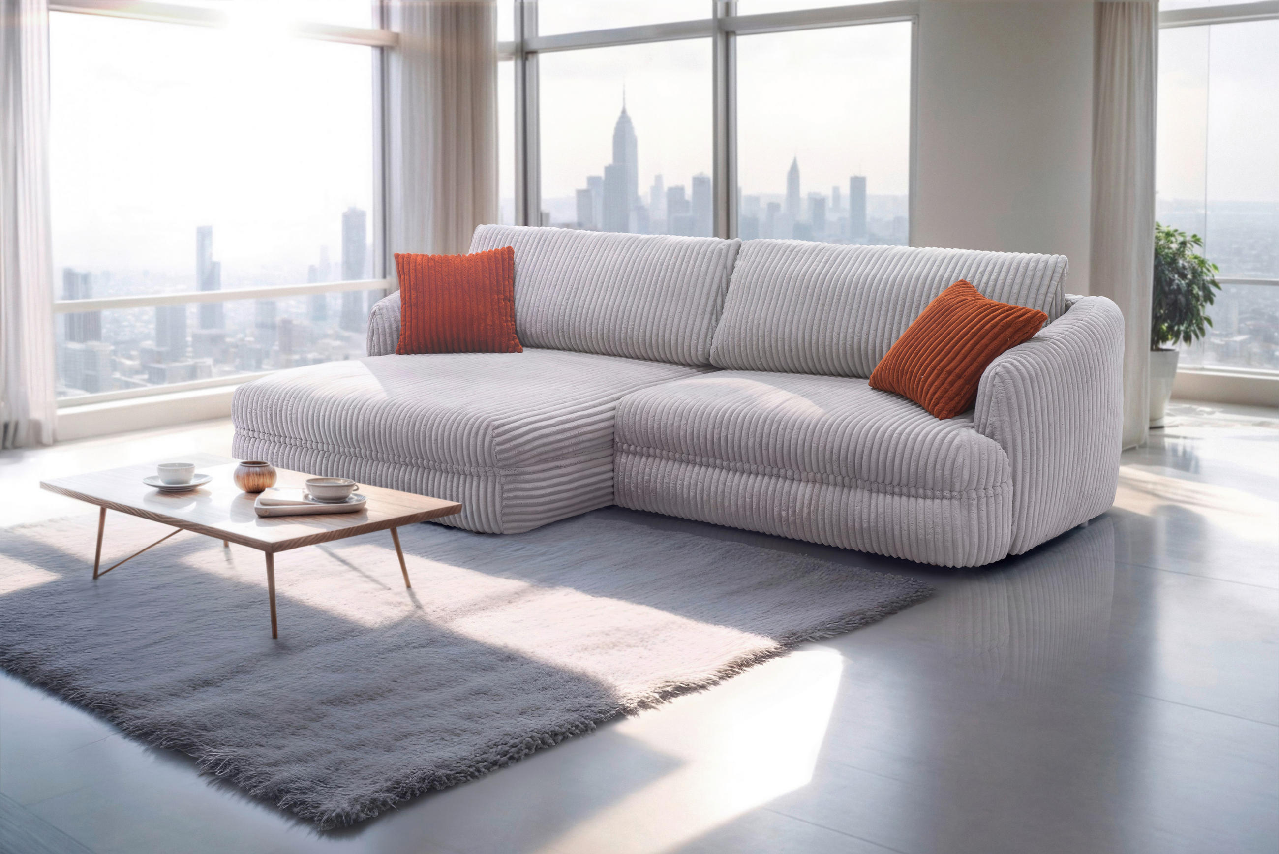 ECKSOFA in Cord Grau  - Terracotta/Schwarz, Design, Kunststoff/Textil (161/284cm) - Livetastic