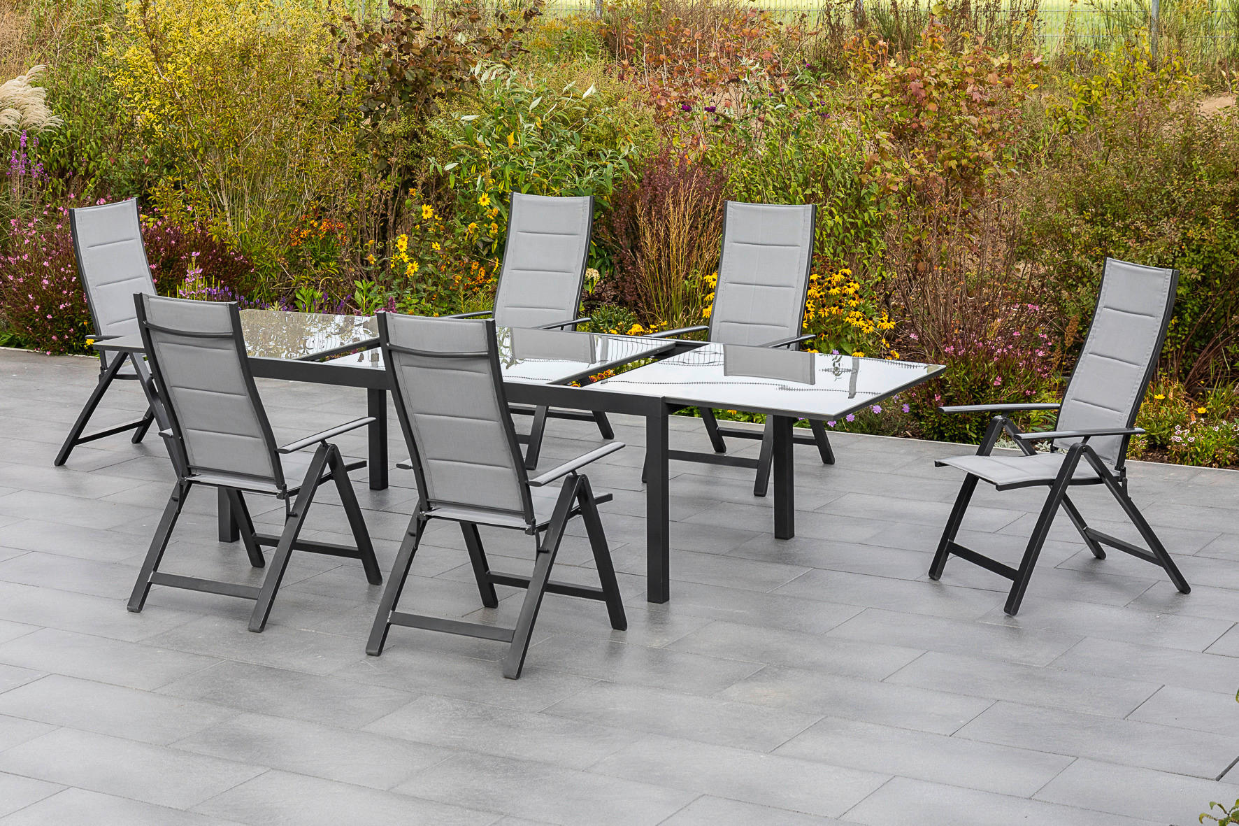 GARTENTISCH Metall, Glas rechteckig  - Graphitfarben/Grau, KONVENTIONELL, Glas/Metall (220-340/75/110cm) - Gardenson