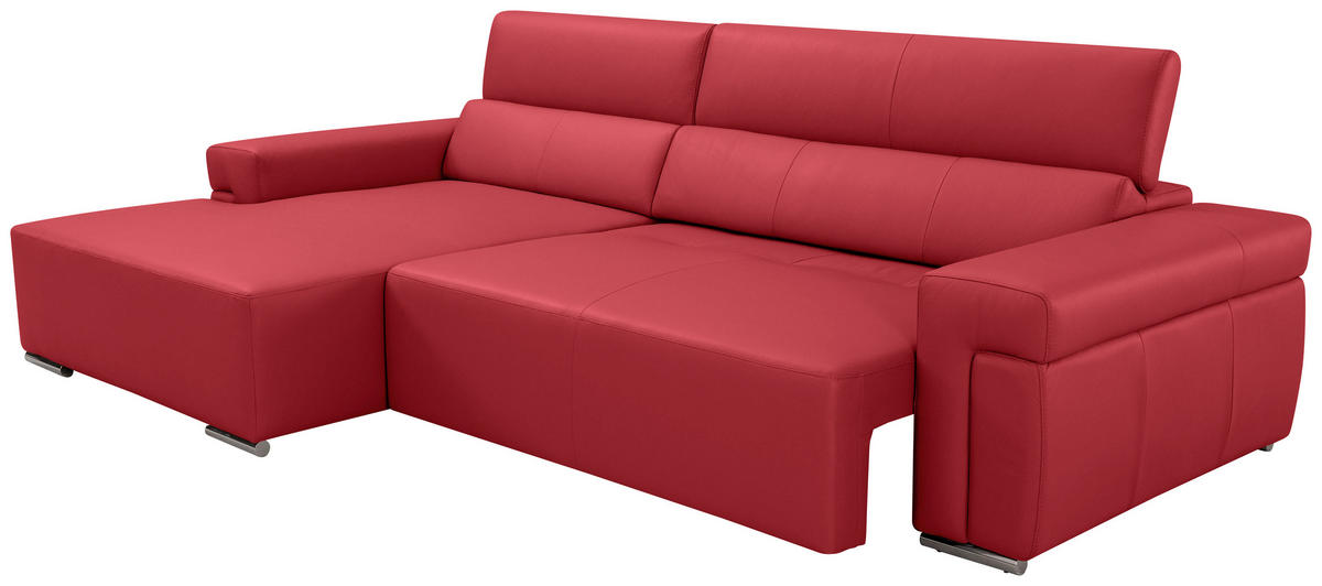 Ecksofa inkl. Funktion DUA Rot Echtleder  - Chromfarben/Rot, Design, Leder/Metall (170/293cm) - Novel