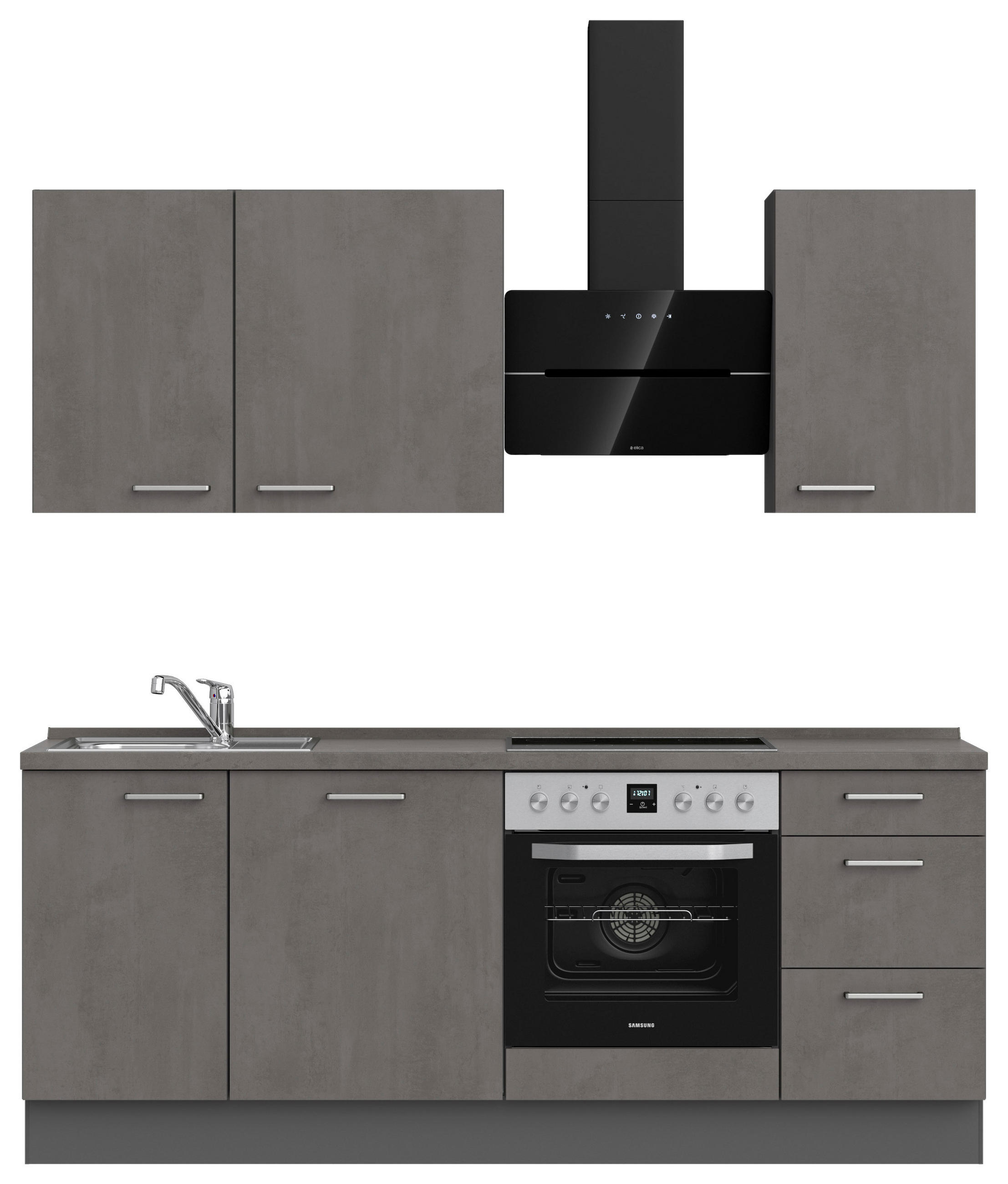 KÜCHENBLOCK 210 cm   in Schieferfarben  - Schieferfarben/Edelstahlfarben, MODERN, Holzwerkstoff/Metall (210cm) - Nobilia