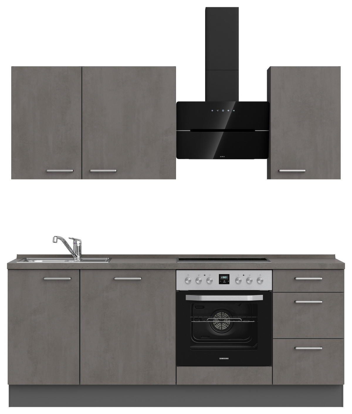KÜCHENBLOCK 210 cm   in Schieferfarben  - Schieferfarben/Edelstahlfarben, MODERN, Holzwerkstoff/Metall (210cm) - Nobilia