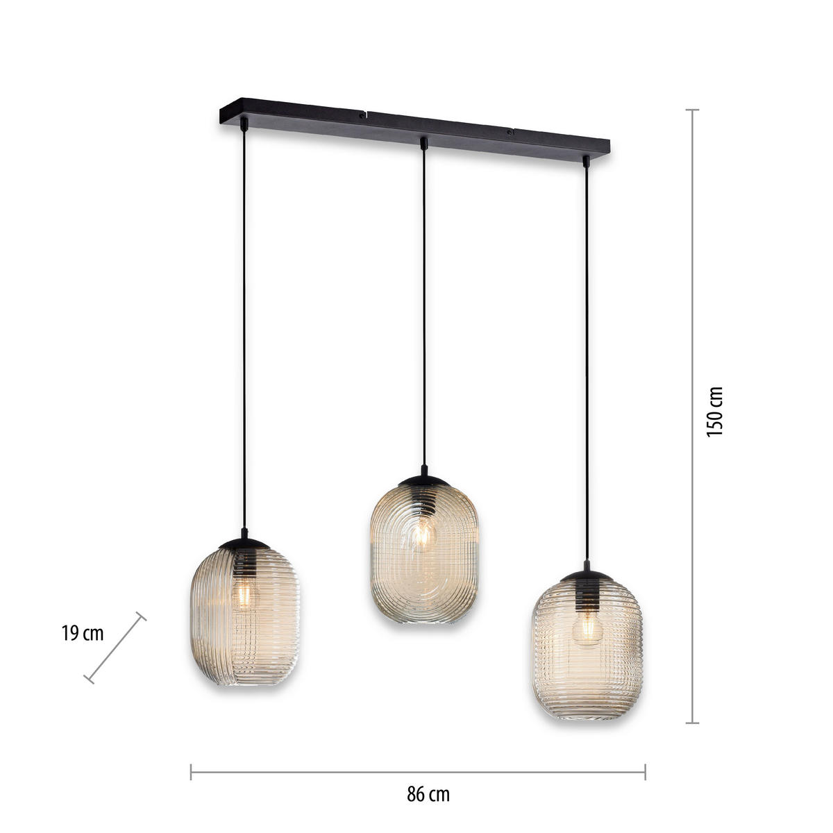 LED-HÄNGELEUCHTE Shitake 86/19/150 cm   - Schwarz, Design, Kunststoff/Metall (86/19/150cm)