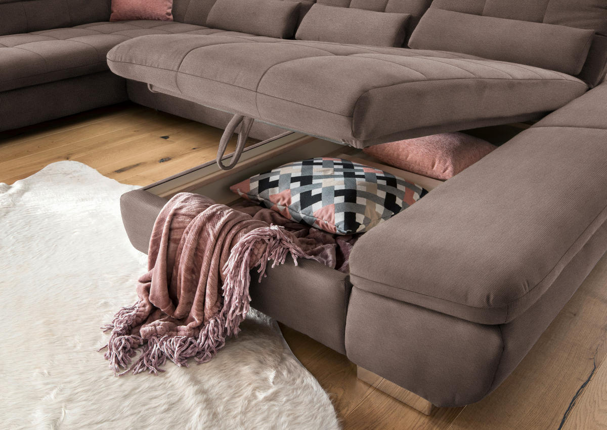 WOHNLANDSCHAFT in Mikrofaser Hellbraun  - Chromfarben/Hellbraun, Design, Kunststoff/Textil (211/350/204cm) - Xora