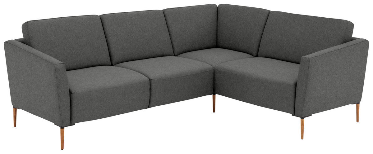 ECKSOFA  in Flachgewebe Dunkelgrau Rücken echt  238/186 cm  - Eichefarben/Dunkelgrau, Design, Holz/Textil (238/186cm) - Valnatura