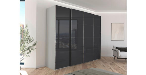 SCHWEBETÜRENSCHRANK 271/223/68 cm 4-türig Grau, Schwarz - Chromfarben/Schwarz, Design, Glas/Holzwerkstoff (271/223/68cm) - Novel