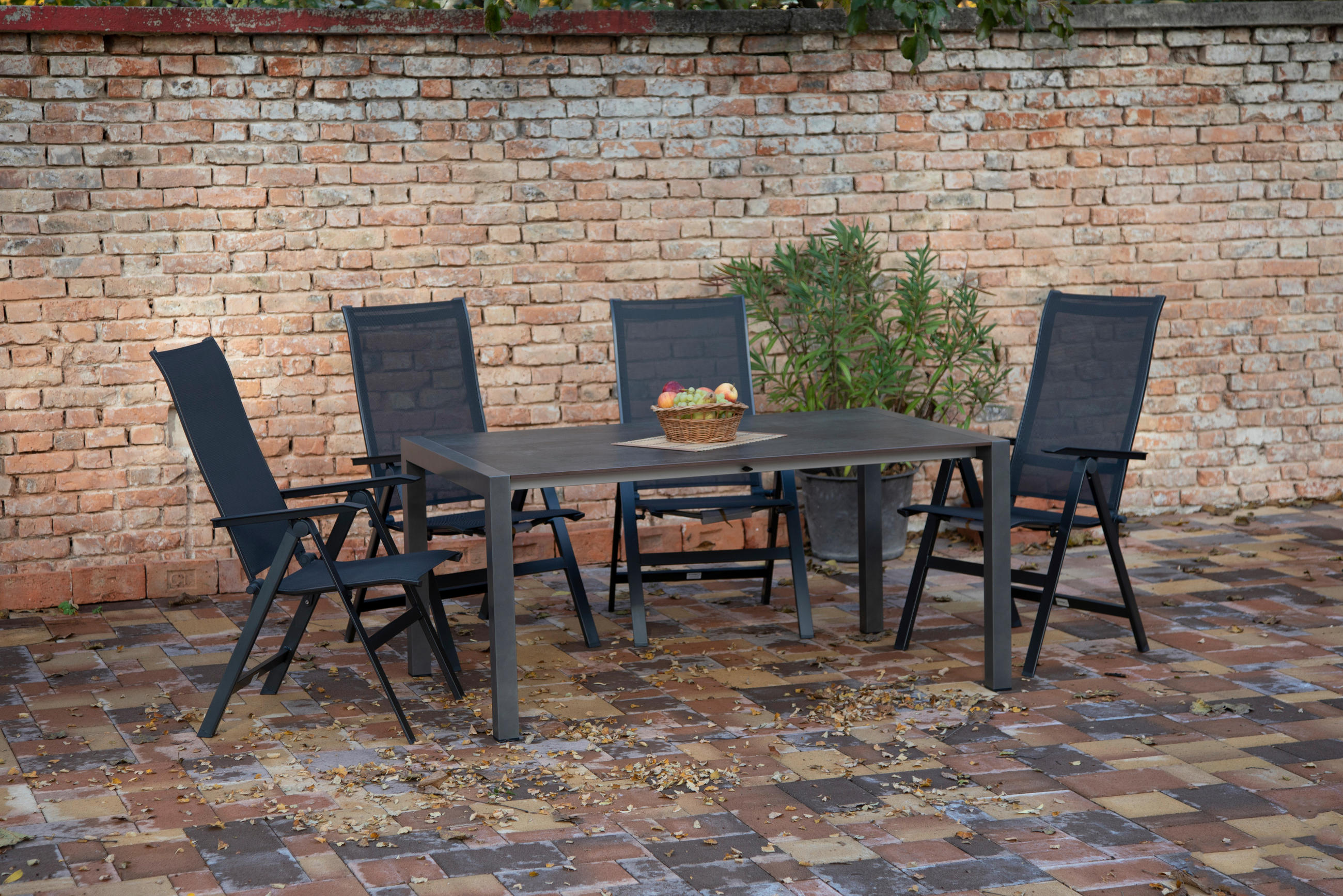 GARTENSET beschichtet Aluminium  - Anthrazit/Schwarz, Basics, Textil/Metall (160+60/98/74cm) - Acamp