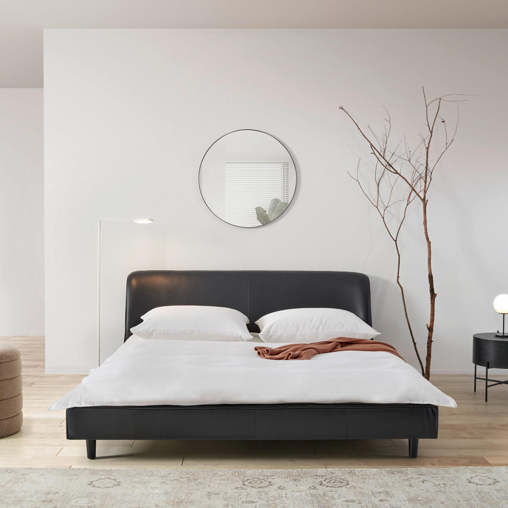 Thumbnail - Livetastic Polsterbett Erto, Schwarz, Holz, Metall, Echtleder, Rindleder, Pappel,Kiefer, Pappel, Sperrholz,massiv, Sperr...