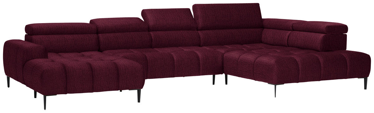 WOHNLANDSCHAFT in Samt, Webstoff Bordeaux  - Bordeaux/Schwarz, Design, Textil/Metall (177/385/216cm) - Welnova