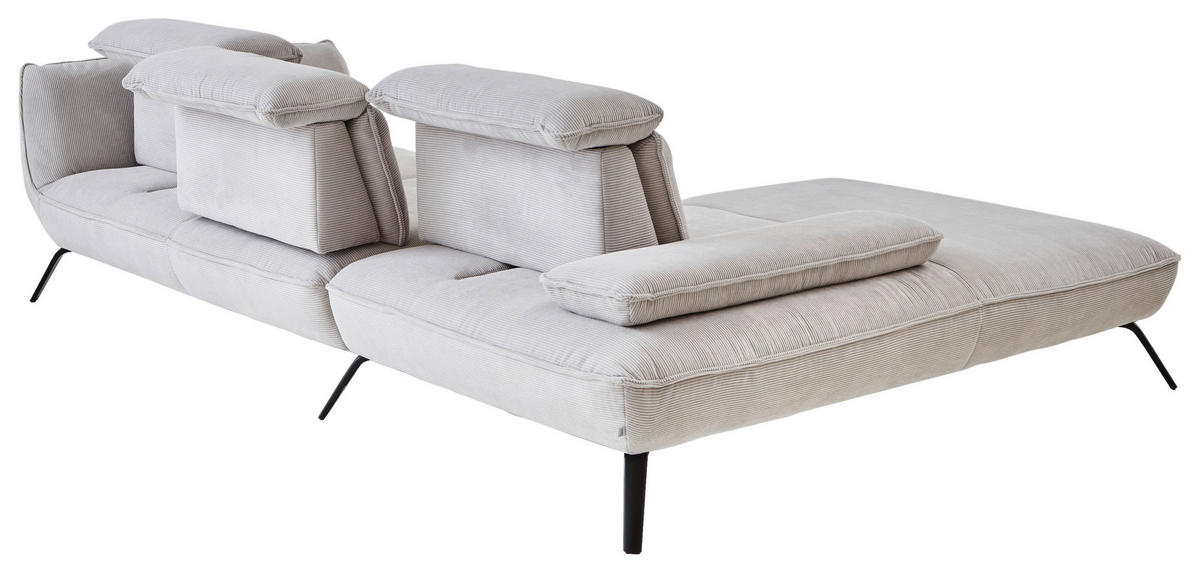 ECKSOFA Hellgrau Cord  - Hellgrau/Schwarz, Design, Textil/Metall (196/301cm) - Moderano