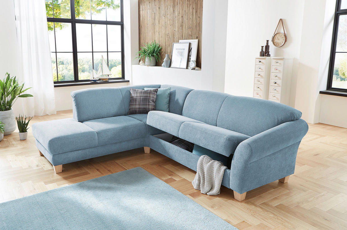 ECKSOFA in Flachgewebe Hellblau  212/257 cm  - Naturfarben/Hellblau, KONVENTIONELL, Holz/Textil (212/257cm) - Sit & More