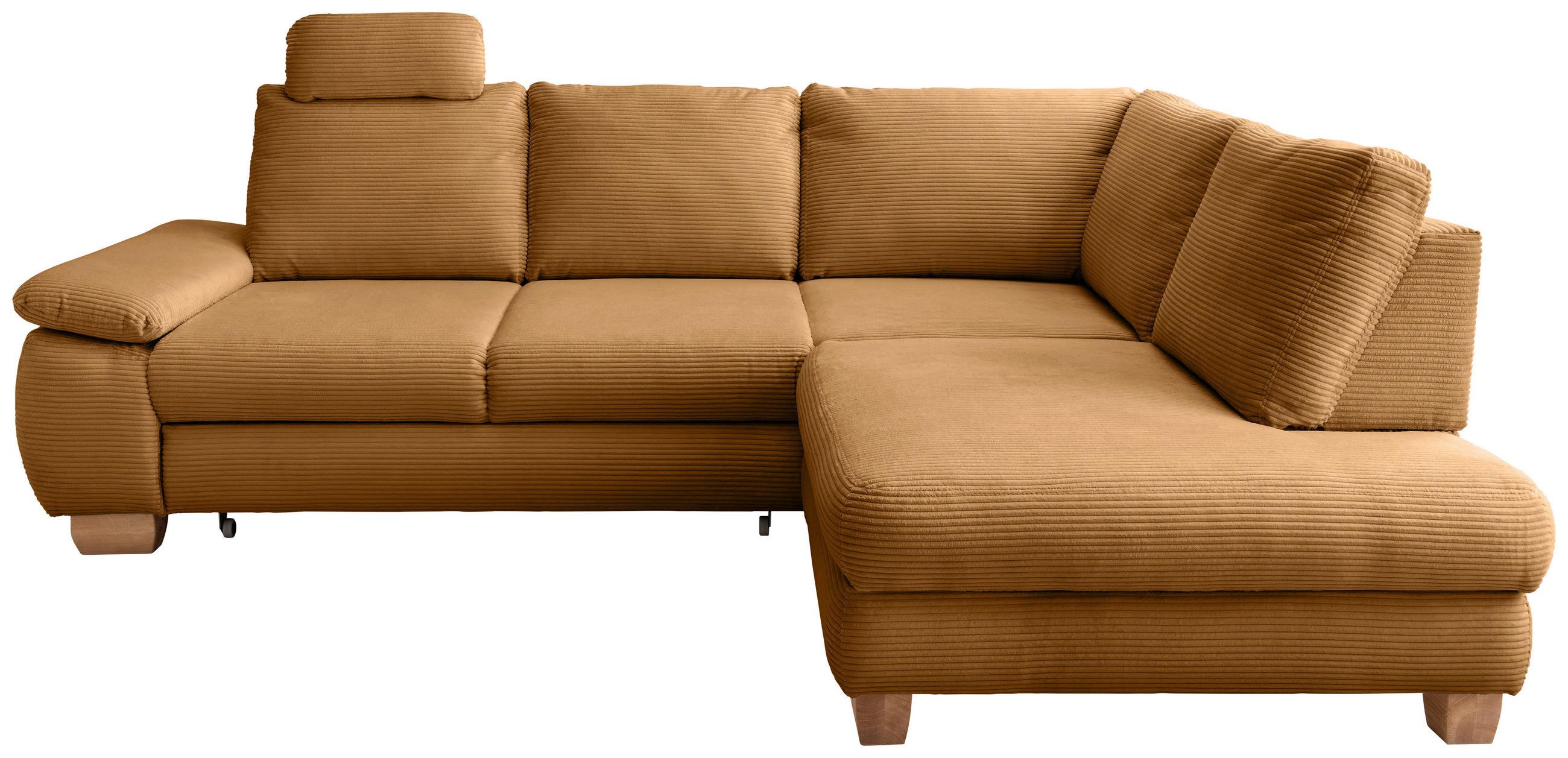 ECKSCHLAFSOFA  mit Liegefunktion, Rücken echt, Armteil links Cord Goldfarben  - Wildeiche/Goldfarben, MODERN, Holz/Textil (261/206cm) - Livetastic