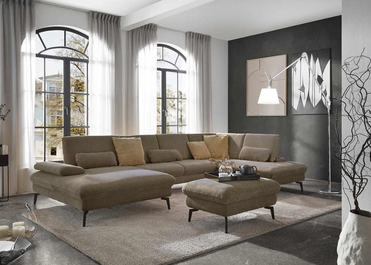 WOHNLANDSCHAFT in Webstoff Hellbraun  - Hellbraun/Schwarz, Design, Textil/Metall (157/354/208cm) - Dieter Knoll