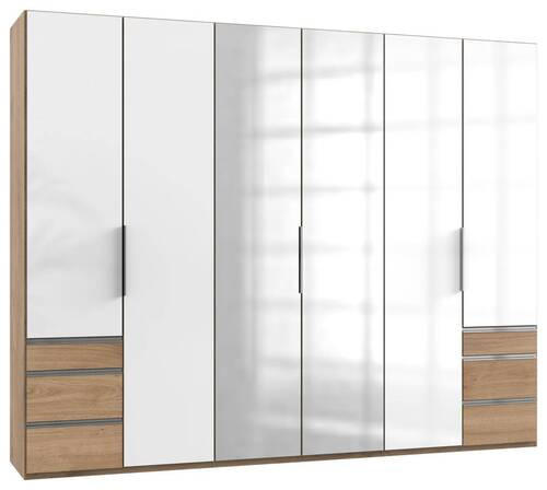 DREHTÜRENSCHRANK 300/236/58 cm 6-türig Weiß Hochglanz, Eichefarben  - Chromfarben/Weiß Hochglanz, MODERN, Holzwerkstoff/Metall (300/236/58cm) - MID.YOU