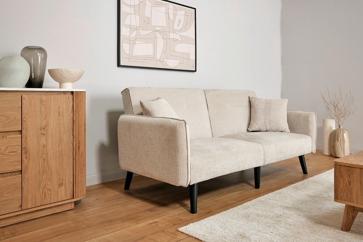 SCHLAFSOFA Bouclé Champagner  - Champagner/Schwarz, MODERN, Holz/Textil (191/83/84cm) - Livetastic