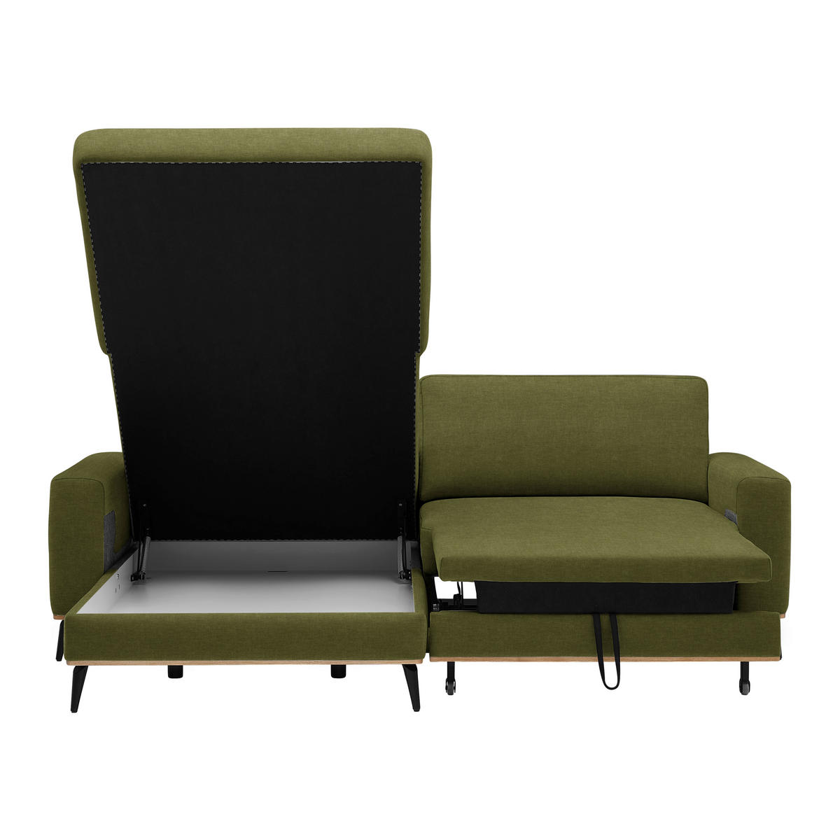 ECKSOFA Chenille Grün  - Schwarz/Grün, Konventionell, Holz/Textil (167/87/234cm) - MID.YOU