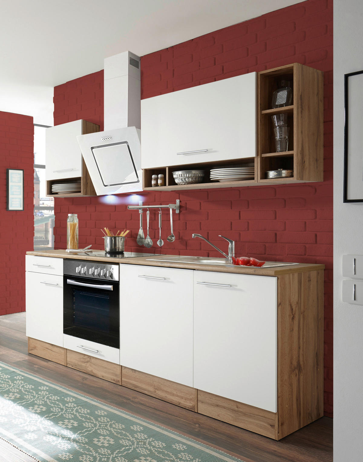 KÜCHENLEERBLOCK 220/205/60 cm   in Weiß, Wildeiche  - Wildeiche/Silberfarben, Basics, Holzwerkstoff/Metall (220/205/60cm) - Respekta