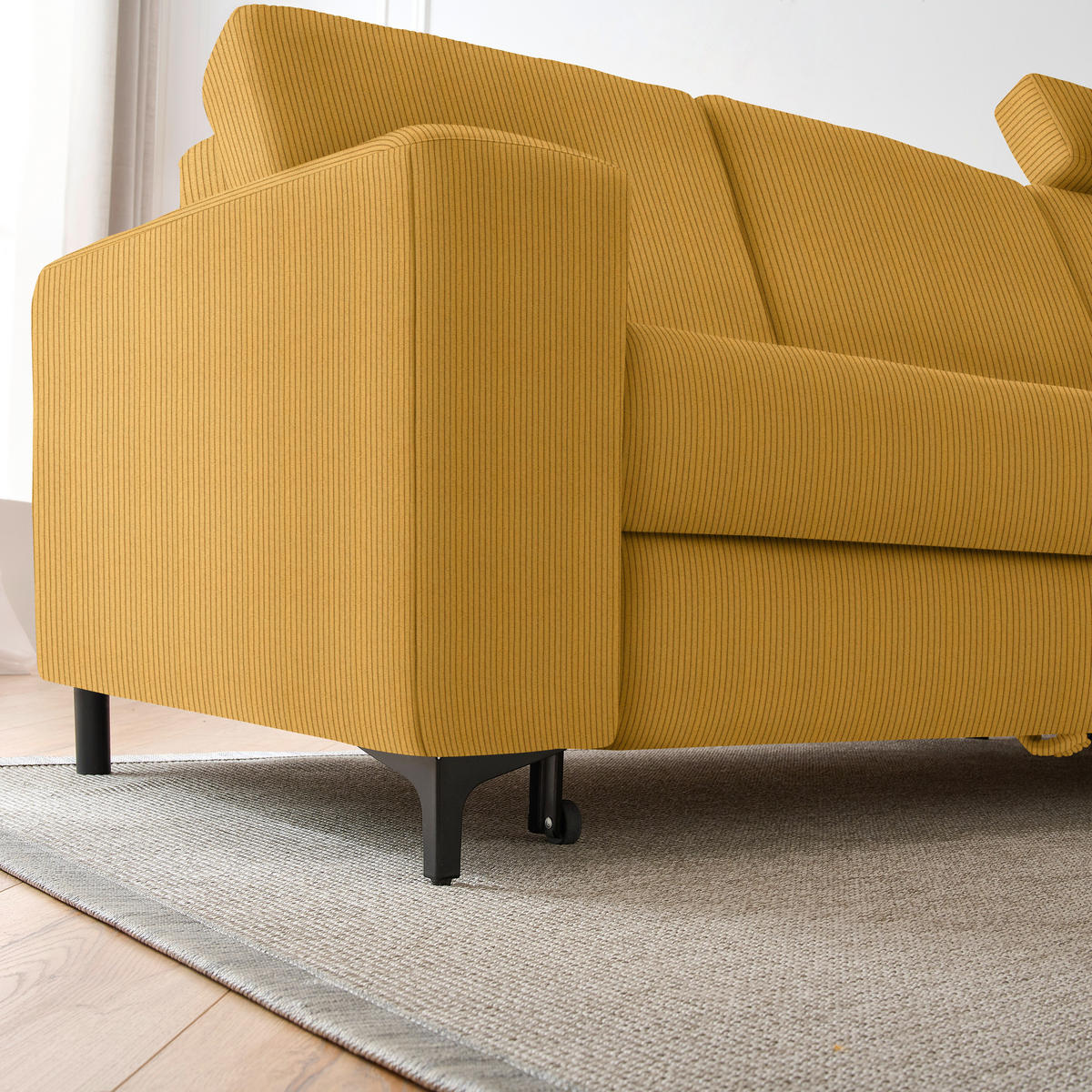 ECKSOFA Currygelb Cord  - Currygelb/Schwarz, KONVENTIONELL, Textil/Metall (247/167cm) - Stylife