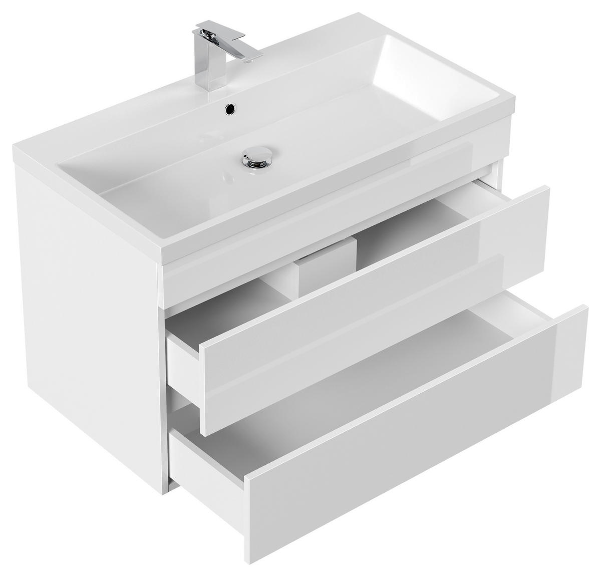 WASCHTISCHKOMBI 90 cm  - Weiß Hochglanz/Weiß, Basics, Holzwerkstoff/Stein (90cm) - MID.YOU