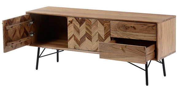 TV-ELEMENT Akazie, Sheesham Hartholz Schwarz, Sheeshamfarben, Akaziefarben - Sheeshamfarben/Schwarz, Natur, Holz/Metall (125/50/35cm) - Ambia Home