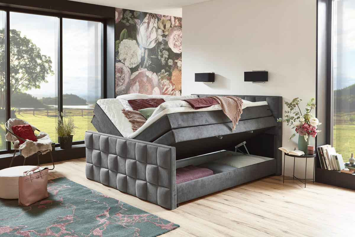 BOXSPRINGBETT 160/200 cm  in Grau  - Grau, MODERN, Kunststoff/Textil (160/200cm) - MID.YOU
