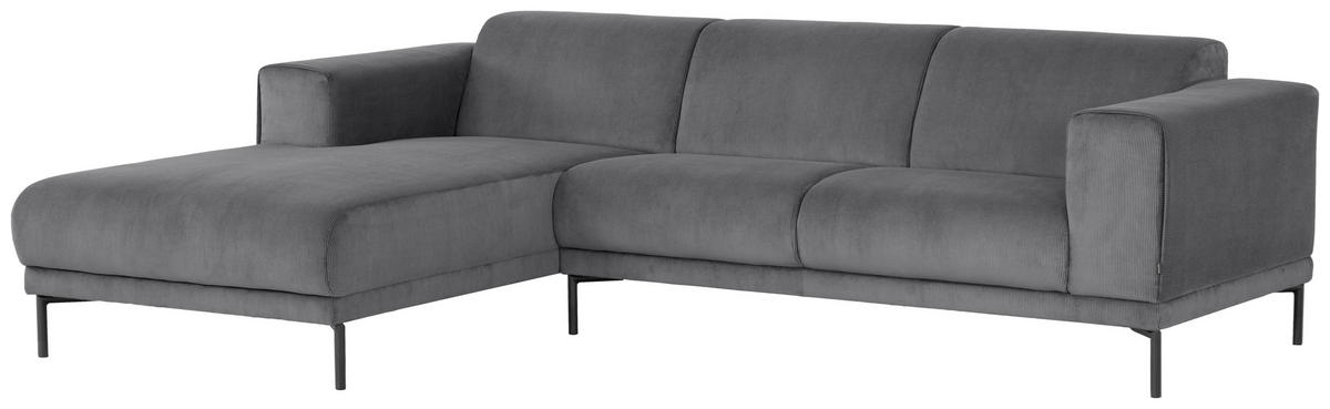 ECKSOFA ERNO Grau Cord  inkl.  - Schwarz/Grau, Design, Textil/Metall (262/183cm) - MID.YOU