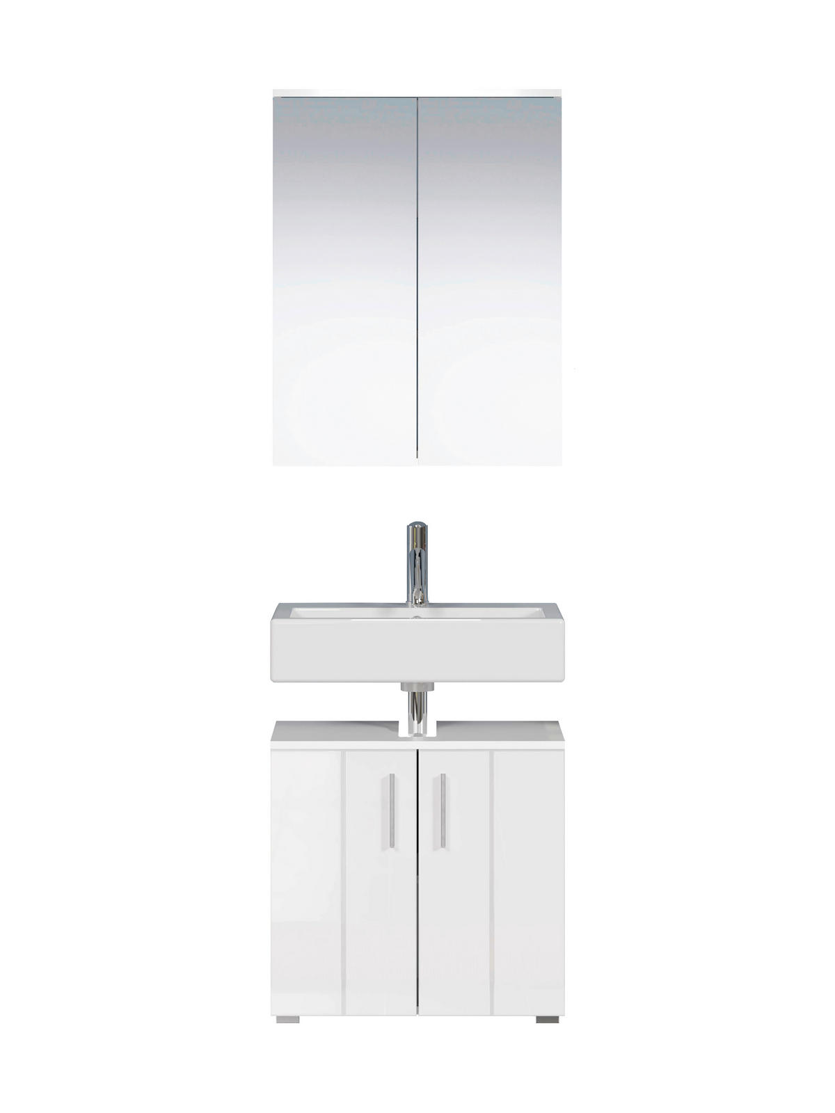 BADEZIMMER 2-teilig  in  - Weiß Hochglanz/Silberfarben, Trend, Holzwerkstoff/Kunststoff (60/192/32cm) - MID.YOU