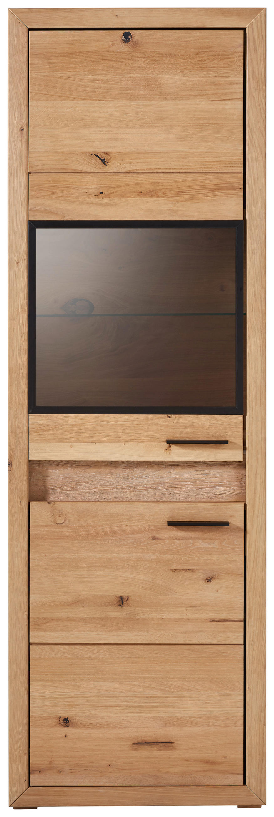 VITRINE in furniert, massiv Asteiche   - Schwarz, KONVENTIONELL, Glas/Holz (63,8/198,4/41cm) - Cantus