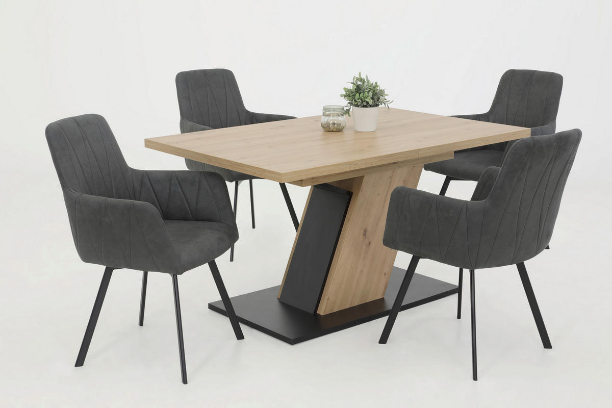 TISCHGRUPPE in Metall, Textil, Holzwerkstoff Anthrazit, Eiche Artisan  - Anthrazit/Eiche Artisan, MODERN, Holzwerkstoff/Textil (140 - 180/76/90cm) - MID.YOU