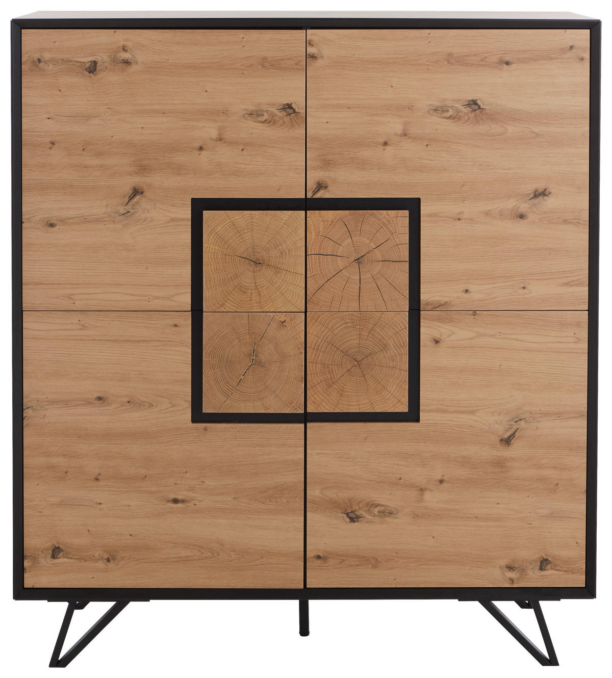 VISOKA KOMODA, črna, barve hrasta  - črna/barve hrasta, kovina/leseni material (116/131/40cm) - Xora