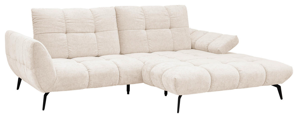 ECKSOFA Creme Flachgewebe Rücken echt, Sitztiefenverstellung  - Creme/Schwarz, KONVENTIONELL, Textil/Metall (273/211cm) - SetOne by Musterring