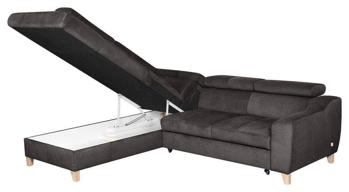 ECKSOFA in Webstoff Dunkelgrau  - Dunkelgrau/Buchefarben, Design, Holz/Textil (208/245cm) - Livetastic