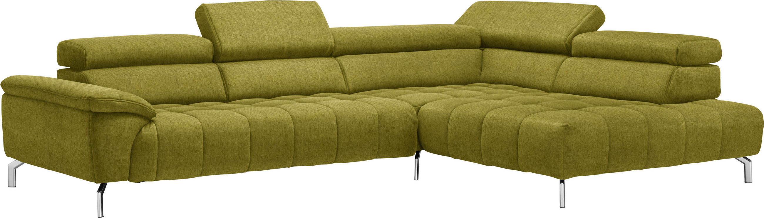 ECKSOFA in Chenille Grün  - Chromfarben/Grün, Design, Textil/Metall (323/222cm) - Beldomo Style