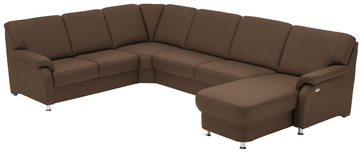 WOHNLANDSCHAFT  in Echtleder Graubraun  - Graubraun/Alufarben, KONVENTIONELL, Leder/Metall (239/329/165cm) - Beldomo Premium
