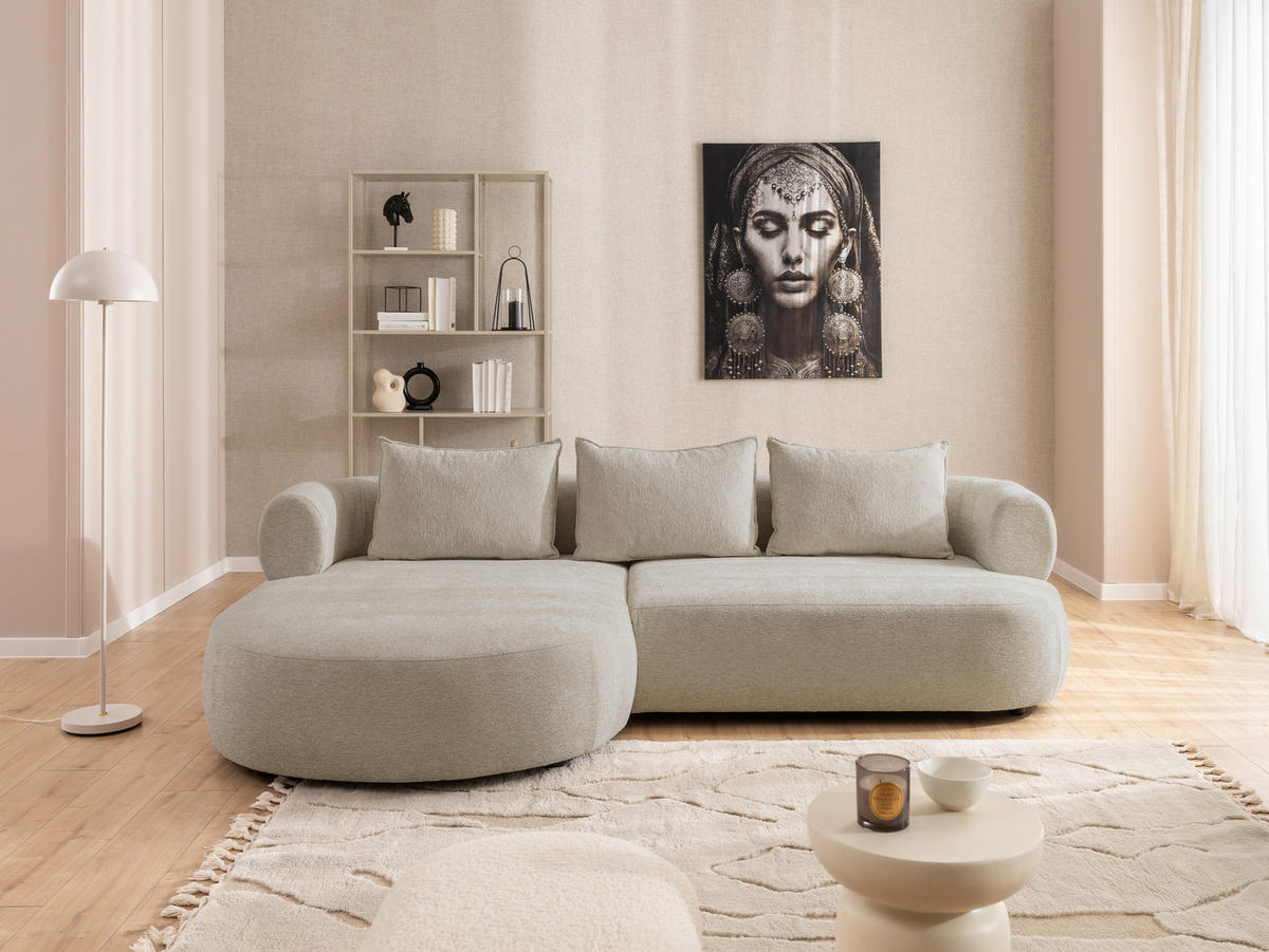 ECKSOFA FERRO Beige Chenille  - Beige/Schwarz, Design, Kunststoff/Textil (156/256cm) - Livetastic