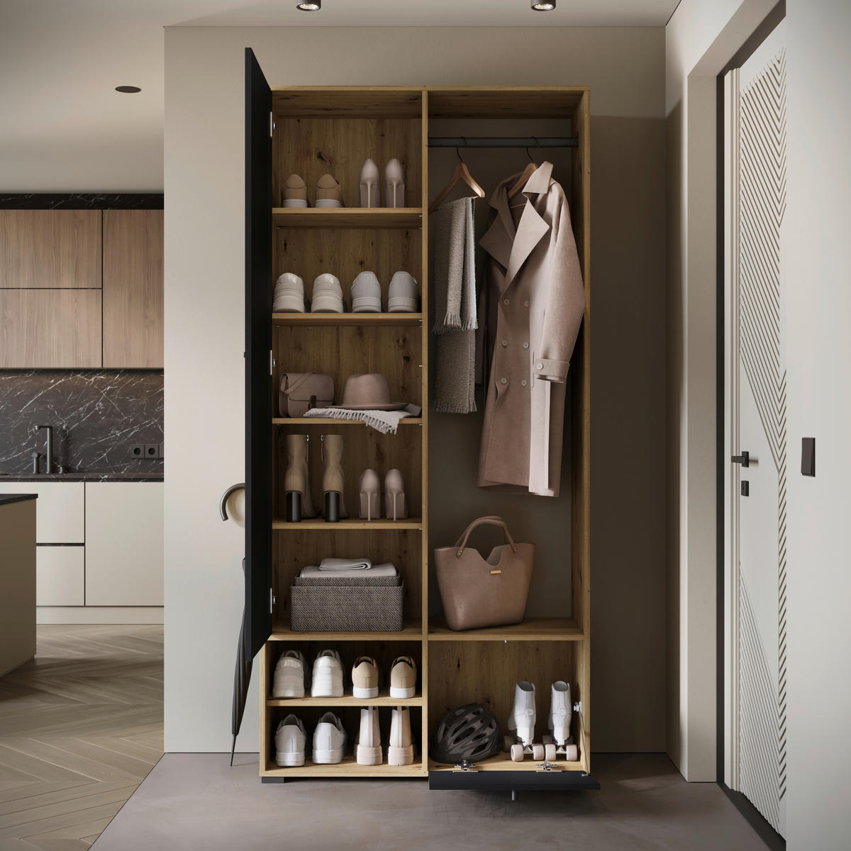 GARDEROBE  in  - Schwarz/Eiche Artisan, Trend, Holzwerkstoff (90/190/33cm)