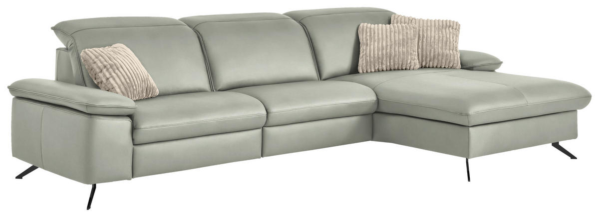 ECKSOFA  Echtleder Silberfarben  - Silberfarben/Schwarz, Design, Leder/Metall (307/169cm) - Beldomo Premium