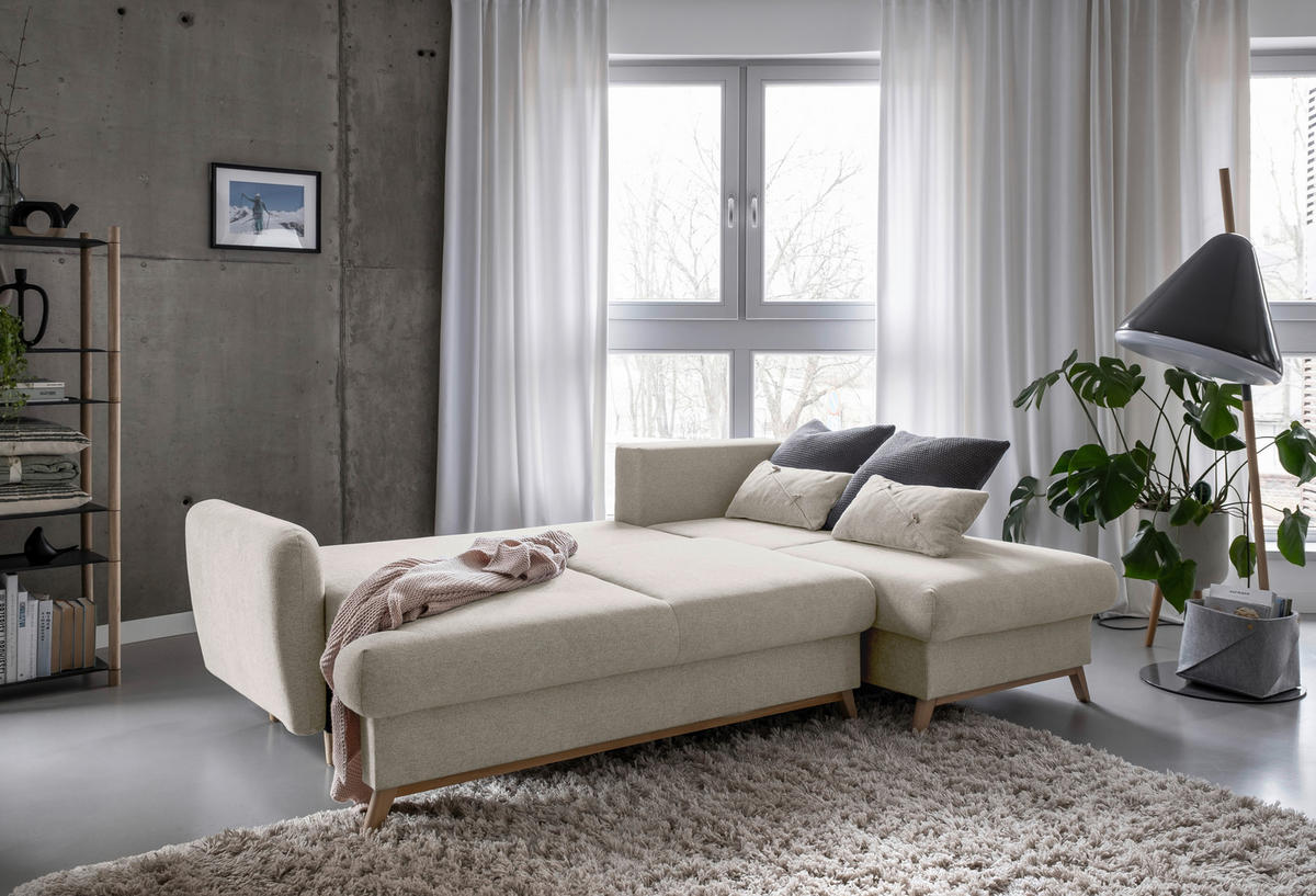 ECKSOFA in Chenille Beige  - Beige/Naturfarben, Holz/Textil (235/157cm) - MID.YOU