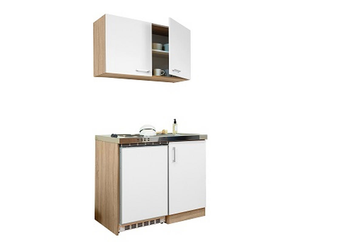 MINIKÜCHE 100 cm   in Weiss, Eichefarben  - Weiss/Edelstahlfarben, Modern, Holzwerkstoff/Kunststoff (100cm) - Respekta