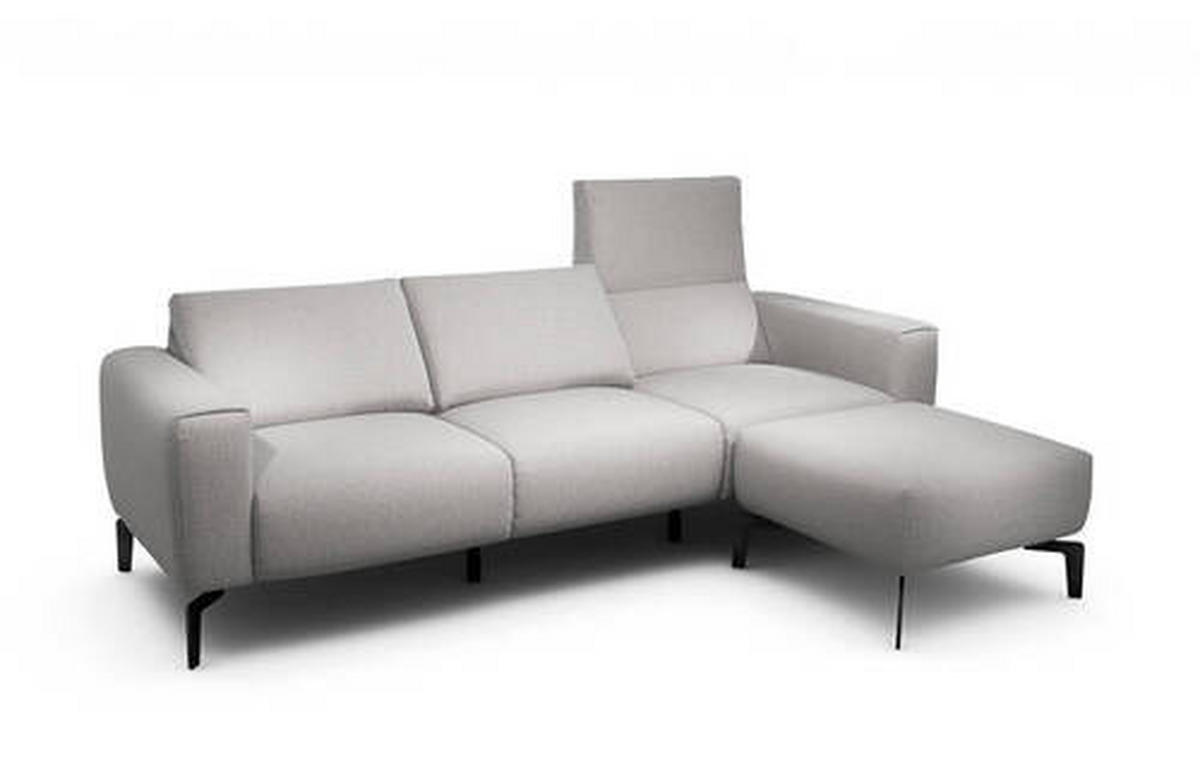 Dreisitzer inkl. Hocker in Chenille Hellgrau  - Hellgrau/Schwarz, Design, Textil/Metall (250/86/86-94cm) - SENSOO