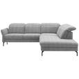 ECKSOFA  in Flachgewebe Hellgrau Rücken echt, Armteilverstellung, Kopfteilverstellung  299-313/233 cm  - Hellgrau/Schwarz, Design, Textil/Metall (299-313/233cm) - Dieter Knoll
