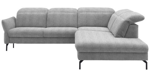 ECKSOFA  in Flachgewebe Hellgrau Rücken echt, Armteilverstellung, Kopfteilverstellung  299-313/233 cm  - Hellgrau/Schwarz, Design, Textil/Metall (299-313/233cm) - Dieter Knoll